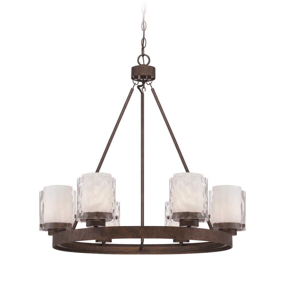 Craftmade 35426-PR Kenswick 6 Light Chandelier in Peruvian Bronze with Clear Hammered (Outer)/Frosted Ribbed (Inner) Glass